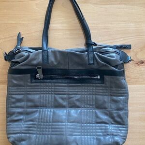 A. BELLUCCI Leather Gray Black Zippered Quilted Shoulder Bag